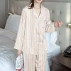 Women's Sleepwear Pajamas Set Long Sleeve Womens Button Down Nightwear Pij Sets Stripe Shirt Trouser Loungewear Female Pyjamas Suits