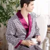 Men's Sleepwear Men Silk Robe Nightgown Satin Kimono Bathrobe Gown Plus Size Casual Print Gold Home Dressing 3XL 4XL 5XL