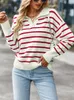 Damenpullover Kozoca Herbst Winter Casual Polo Kragen Streifen Pullover Frauen Weiche Bequeme Warme Top Pullover Mode Weibliche Tops 2023