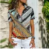 T-shirt da donna Vintage Indie Folk T-shirt con stampa da donna Casual manica corta con scollo a V Cerniera T-shirt allentata Bohemian Summer Top Pullover donna 230808