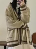 Kadın Tees Tees Preppy Hardigan Sweater Kadınlar Büyük Boyutlu Koreli Patchwork Örgü Kadın Gündelik Gevşek V Boyun Düğmesi Bayanlar Ceket 230808
