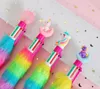 Gift Ball Point Pennor Multicolor Rainbow Plush Horse Pen Dractable Gel Ink Pen Ballpoint Shuttle Colored Pens Cartoon Animal Designs