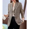 Damenanzüge, Damenmode, Frühling, Bürokleidung, einreihig, kariert, Blazer, Mantel, Vintage, lange Ärmel, Taschen, weibliche Oberbekleidung, schicke Tops