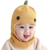 Berets 2023 Winter Knit Baby Knitted Hat Scarf One-piece Hats Kids Girl Boy Beanies Caps Warm Dinosaur Earflap For Children