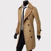 Jaquetas masculinas trench coat longo trench coat masculino de lã cor sólida outono inverno jaqueta grossa à prova de vento blusão