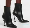 冬のブランドOpyum Ankle Boots Women Black Beige Calf Leather Poinded Toe Lady Booties Party Wedding High Heels