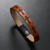 Fashion Men Gift Cross Pattern Leather Bracelet Bangle Jewelry for Wholesale