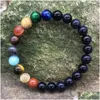 Cuentas de arenisca azul Cadenas de cuentas Pulseras para mujeres Hombres Ocho planetas principales Vía láctea Cristales curativos Piedra Joyería de moda Gota D Dhrmf