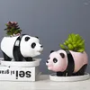 Planterare keramiska panda blomma kruka söt djur planter för suckulenter vas skrivbord dekorativa figurer hantverk hem trädgård dekoration