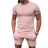 Männer Trainingsanzüge Frühling Sommer Shorts Set Schlank Sport Anzug Kurzen Ärmeln O Neck Solide Tops und Zwei Stück Sets Männer outfit 230808