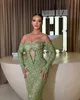 Mermaid Green Sequins Evening Dresses Off Shoulder Keyhole Neck Pearls Party Prom Formal Long Red Carpet Dress For Special Ocn