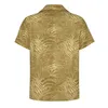 Camicie casual da uomo Camicia con stampa tigrata scintillante Strisce glitterate dorate Spiaggia Sciolto Hawaii Streetwear Camicette Abiti oversize a maniche corte
