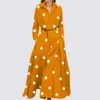 Casual Dresses Autumn Fashion Shirt Dress Women Elegant Polka Dot Vestidos 2023 Chic Bohemian Maxi Holiday Long Sundress OL Kaftan