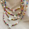 Pendant Necklaces 2022 Trendy Bohemian Colorful Beads Shell Letter Pendant Necklace Charm Personalized Initial A-Z Short Jewelry Collar For Women J230809