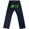 Y K Фиолетовые джинсы для мужчин. Дизайнерские мужские джинсы Haruku в стиле хип-хоп с собакой. Мешковатые черные брюки с графическим принтом. Панк-рок. Готические широкие брюки. Уличная одежда 861 137.