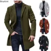 Männer Jacken 2023 Herbst Winter Langarm Revers einreiher Jacke Woolen Feste Taste Mäntel Casual Lose Männer Einfache 230808