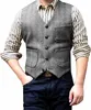 Men's Vests Men's Suit Formal V Neck Wool Herringbone Tweed Casual Waistcoat Formal Business Vest Groomman For Wedding Green/Black/Brown 230808