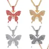 Pendant Necklaces New Bling Butterfly For Women Iced Out Crystal Animal Chains Girls Fashion Jewelry Gift Drop Delivery Pendants Dhkja