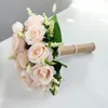 Dekorativa blommor kransar brud brudtärna bröllop bukett vit siden rosor konstgjord brud boutonniere pins mariage accessoarer 230809