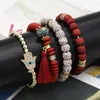 Strand 4 Teile/satz Böhmische Armbänder Charm Perlen Wrap Armreifen Für Frauen Boho Blume Blatt Quaste Armreif Mehrschichtiges Armband