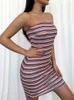 Casual Jurken Sexy Strapless Kleurrijke Gestreepte Print Slanke Bodycon Jurk Vrouwen Off Shoulder Mouwloze Skinny Mini Club Party Vestidos