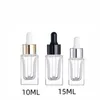 Clear Square Glass Droper Bottle Essential Oil Parfume Bottle 15 ml med vit/svart/guld/silvermössa JL1843