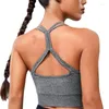 Strój jogi sportowy stanik Kobiety Wyściełane Cross Strappy Fitness Bras Samile dzianinowy żebrbingowy zbiornik Top Fashion Gym bieliznę