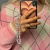 Pendant Necklaces White Pearl Phone Charm Baroque Irregular Simulated Pearl Crystal Glass Beaded Mobile Phone Chain Women Wristlet String Keychain J230809