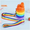 Water Bottles Rainbow Sile Folding Bottle Outdoor Portable Camouflage Telescopic Cup Sports Kettle Mountaineering Cam Equipment With D Dheze