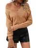 女性用Tシャツ女性S分厚いニットvネック長袖特大サイズのセータールーズソリッドカラーカジュアルプルオーバートップスストリート