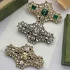 Women Gorgeous Gemstone Brooch Brand Vintage 18K Gold-Plated Copper Jadeite Inlaid Crystals Vintage Classy Charm Pin Jewelry Accessories