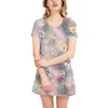 Casual Dresses Summer Trend Flower Full Print T-shirt Floral kjol 3D Printing Round Neck All-Match Sports Mid-Längd Dress