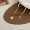 Colares com Pingente Branco Imitação Pérola Colar de Contas Feminina Pedra de Cristal Pingente de Coração Linda Menina Colar de Jóias Collier Femme J230809