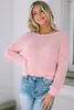 Knitted Eyelets Round Neck Long Sleeve Women Tops And Blouses