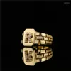 Cluster Rings Trendy Gold Color Initial Ring For Women Girl Zirconia Cubic A-Z Watchband Square Letter Open Female Jewelry Gift