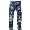 Designer jeans för herrhål ljusblå mörkgrå märke man byxor byxor streetwear denim mager smala rak cyklist jeans storlek 30-38