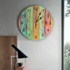 Zegary ścienne wielokolorowe panele drewniane zegar sypialni Duże nowoczesne kuchenne dinning okrągłe zegarki salon Watch Decor Home Decor