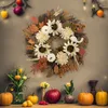 Fleurs décoratives couronne de citrouille blanche pour l'automne jour de Thanksgiving baie de tournesol intérieur extérieur mur fenêtre décor à la maison