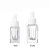 Clear Square Glass Droper Bottle Essential Oil Parfume Bottle 15 ml med vit/svart/guld/silvermössa JL1843