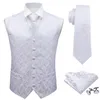 Gilet da uomo Barry.Wang Mens Classic White Floral Jacquard Gilet di seta Gilet Fazzoletto da sposa Cravatta da sposa Gilet Completo da taschino Set 230808