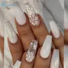 Kunstnagels JIARUO 24PCSBOX Short Balle Press on Nails False Nail Art Y2k Ice Snow Glitter Nail Art White Pure Elegant Wedding Nails Piece 230808