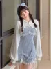 Pizzo giapponese Sweet Lolita Dres Bow Pink Kawaii Party Mini Abiti Donna Blue Princess Moda coreana Dresse Winter 230808