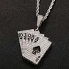 Großhandel Modeschmuck Hip Hop Iced Out Metall Designer Pik Herz Poker Karte Anhänger Charm Halsketten