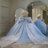 Bleu ciel Grand Arc Train Quinceanera Robes Chérie Désossage Corset Papillon Gillter Perlé Vestidos de xv brillosos