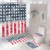 Tandborstehållare United States Flag Shower Curtain Set America Printed Bath Curtains Badrum Dekor Toalettlocket Cover Nonslip Rugs Mats 230809