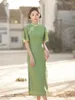 Vestuário étnico Tradicional Sexy Gola Mandarim Qipao Verde Moderno Cheongsam 2023 Vestidos Chineses Melhorados para Mulheres Elegantes