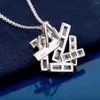 Pendentifs Marque Pur 925 Bijoux En Argent Sterling Pour Les Femmes Unique Diamant Pendentif Cube Collier Mignon Belle Conception Fine De Luxe