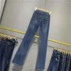 Kvinnors jeans mode nit Bell-bottom för kvinnor vår hösten hög midja mager smal flare denim byxor streetwear kvinnlig