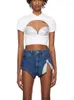 Женские шорты Y2K Summer Pashed Ownestone Bow Open Cotton Denim Shorts2023 Модная универсальная высокая талия сплайсин