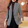 Damenanzüge, Damenmode, Frühling, Bürokleidung, einreihig, kariert, Blazer, Mantel, Vintage, lange Ärmel, Taschen, weibliche Oberbekleidung, schicke Tops